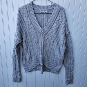 Aeropostale Gray V-Neck Cable Knit Sweater